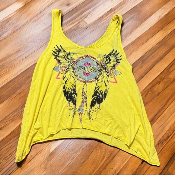 Mandee Yellow Asymmetrical Graphic Tank Top Size Medium - Picture 1 of 6